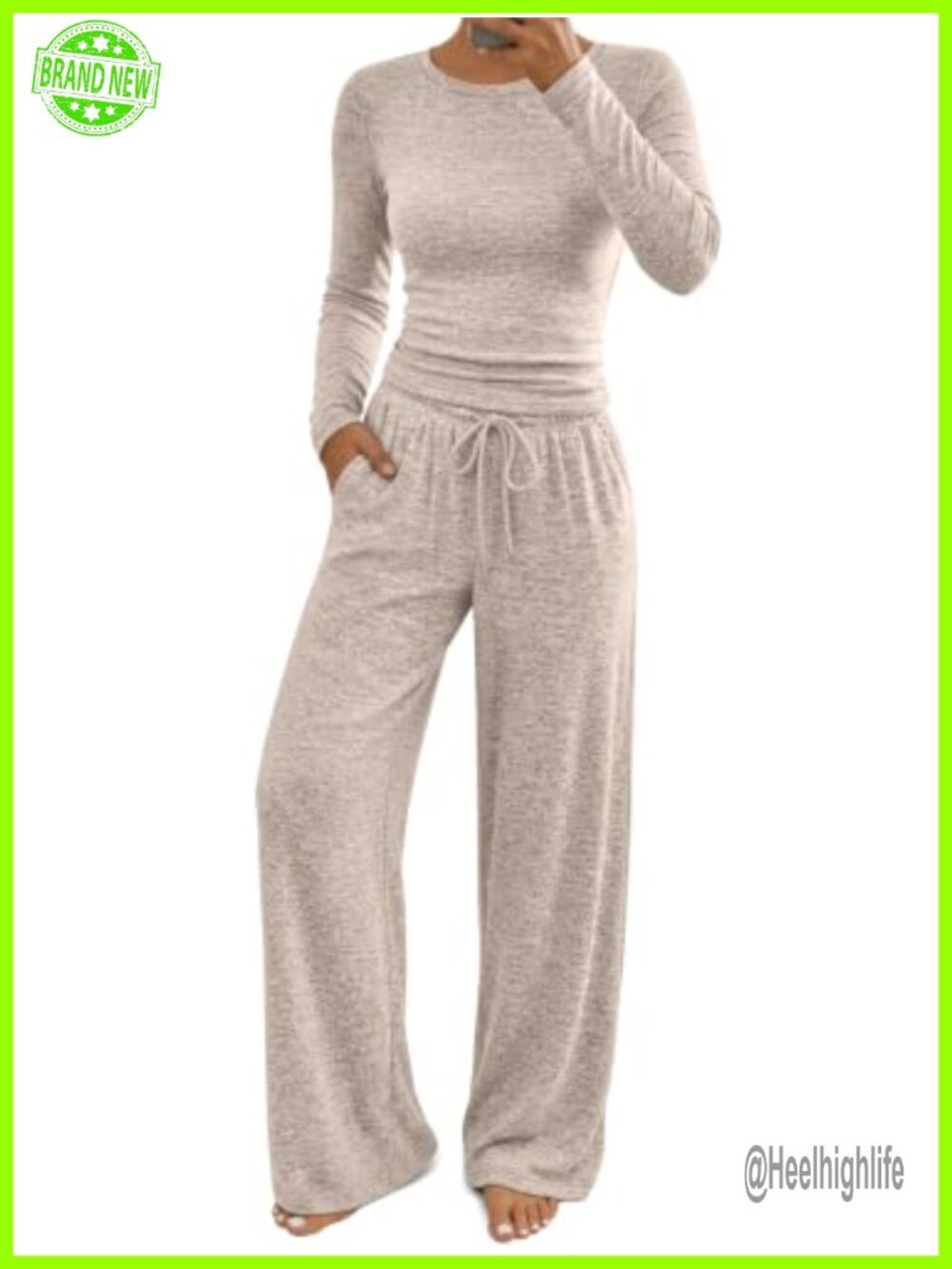 2 Piece Lounge Set Long Sleeve Crewneck & Wide Leg Pants Matching Outfit